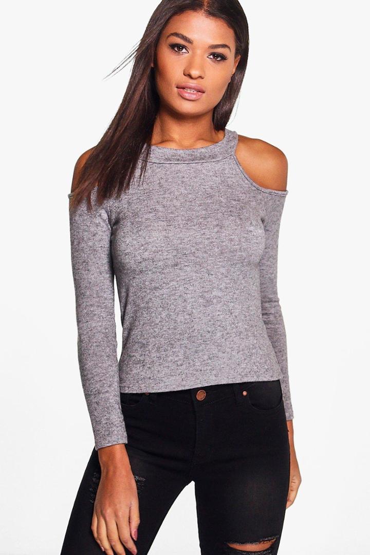 Boohoo Lily Cold Shoulder Jumper Grey