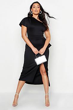 Boohoo Plus One Shoulder Asymmetric Midi Dress