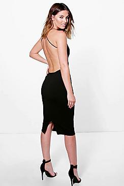 Boohoo Pia Crepe Strappy Open Back Detail Midi Dress