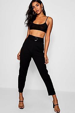 Boohoo D Ring Tie Waist Straight Leg Trouser