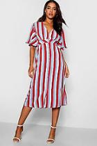 Boohoo Hannah Striped Flared Sleeve Midi Dress