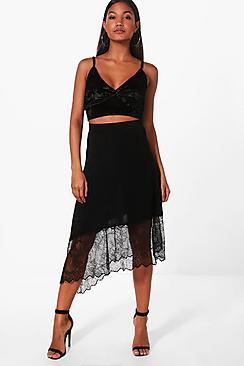 Boohoo Nadina Eyelash Lace Trim Midi Skirt