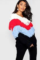 Boohoo Chevron Fringe Knit Jumper