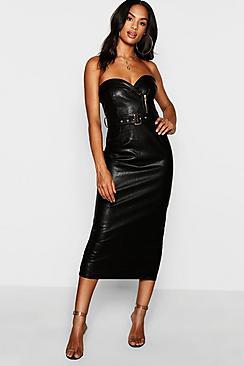 Boohoo Tall Pu Belted Bandeau Dress