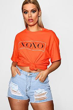 Boohoo Plus Gilly Xoxo Orange Tee