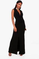 Boohoo Lana Ruched Front Plunge Slinky Maxi Dress