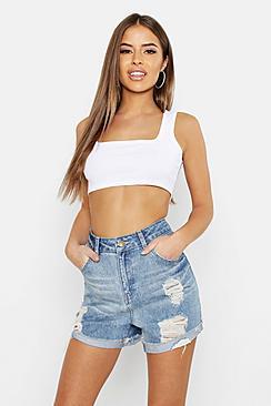 Boohoo Petite High Rise Distressed Short