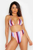 Boohoo Rainbow Stripe Triangle High Waisted Bikini