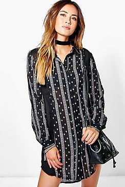 Boohoo Selina Ladder Trim Shirt Dress