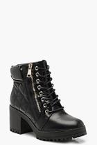 Boohoo Quilted Zip And Lace Up Hiker Boots