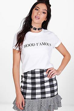 Boohoo Petite Bella Hood Famous Slogan Tee