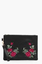 Boohoo Ivy Embroidery And Stud Zip Top Clutch
