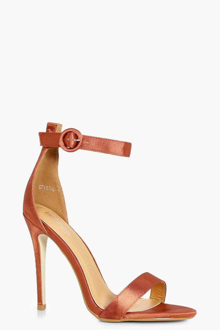 Boohoo Frankie Satin Round Buckle Two Part Sandal Rust
