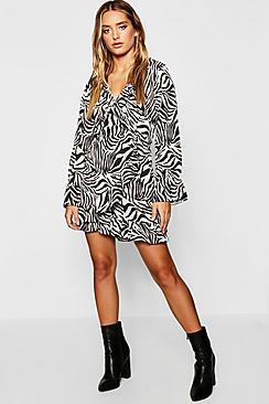 Boohoo Zebra Ruffle Wrap Skort Playsuit