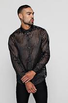 Boohoo Long Sleeve Stripe Sheer Panel Shirt