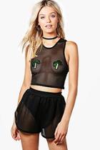 Boohoo Nelly Palm Tree Mesh Crop & Shorts Co-ord