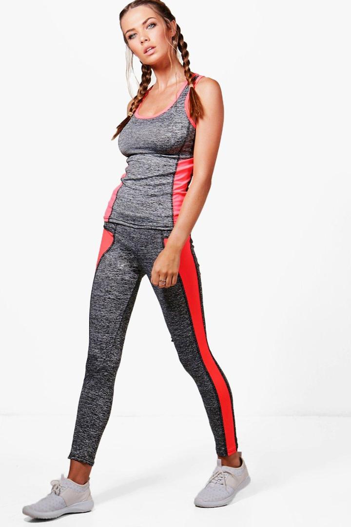 Boohoo Lois Fit Contrast Panel Tank Top & Legging Set Orange