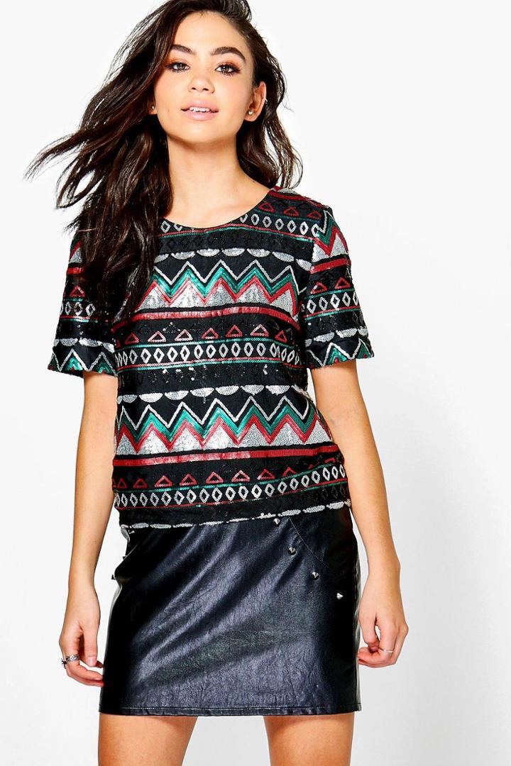 Boohoo Eliza Embellished Boxy Crop Top Multi