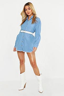Boohoo Petite Denim Oversized Shirt Dress
