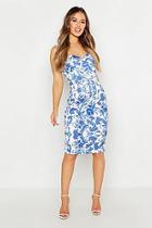 Boohoo Petite Bust Detail Porcelain Print Midi Dress