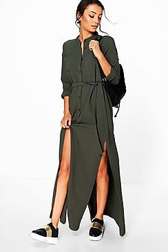 Boohoo Tall Sadia Woven Split Side Maxi Shirt Dress