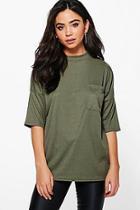 Boohoo Talia Turtle Neck Ribbed Pocket T-shirt
