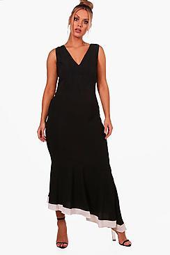 Boohoo Plus Mae Ruffle Contrast Hem Midi Dress