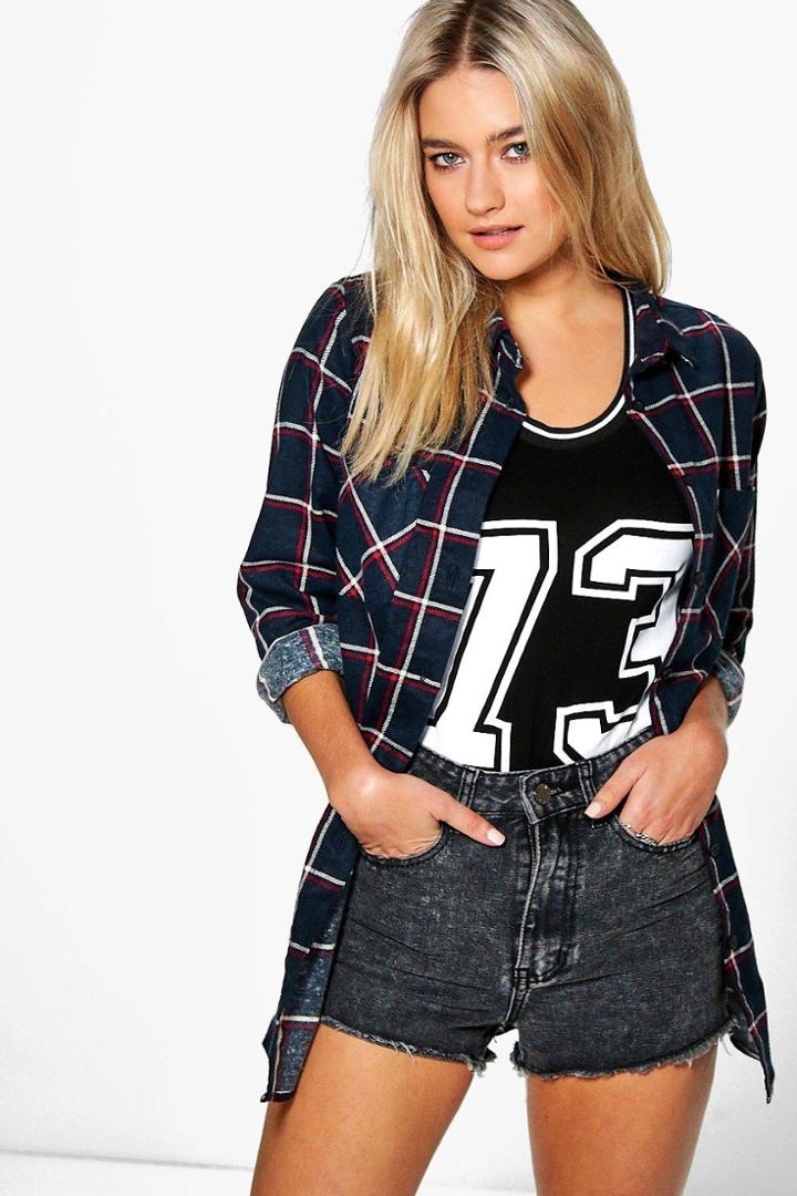 Boohoo Bella Checked Shirt Navy