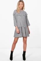 Boohoo Jenna Gingham Ruffle Hem Smock Dress Black