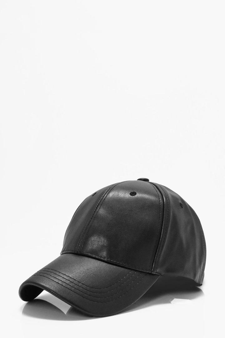Boohoo Plain Pu Cap Black