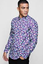 Boohoo Purple Floral Print Long Sleeve Satin Shirt