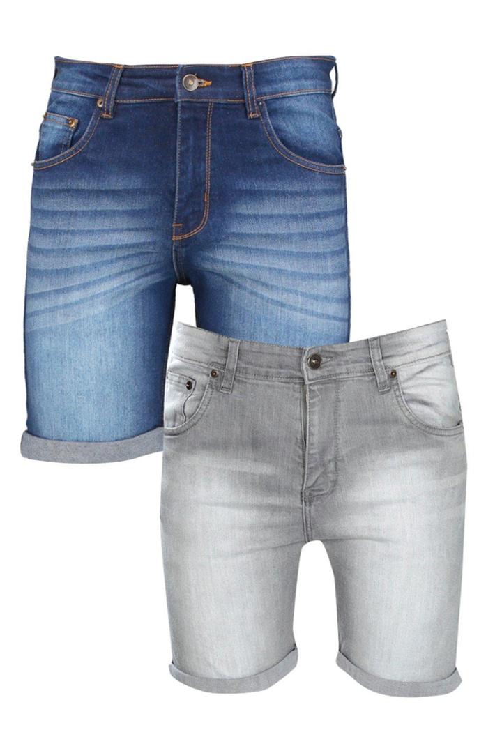 Boohoo 2 Pack Denim Shorts In Mixed Length Multi