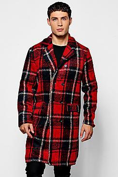 Boohoo Longline Brushed Check Overcoat