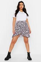 Boohoo Plus Pastel Zebra Ruffle Wrap Mini Skirt