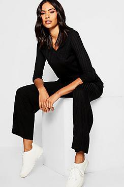 Boohoo Rib Wide Leg Pants Co-ord
