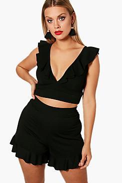Boohoo Plus Frill Crop Top