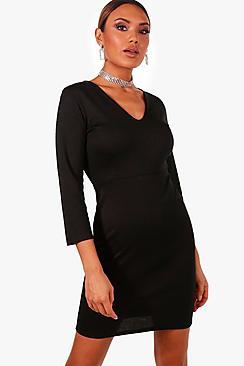 Boohoo Amy Long Sleeve V-neck Bodycon Dress