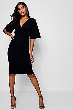 Boohoo Eyelet Tie Waist Detail Midi Dress