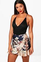 Boohoo Nadia Woven Contrast Floral Sateen Mini Skirt