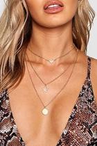 Boohoo Lea Diamante Horn Star & Coin Layered Necklace
