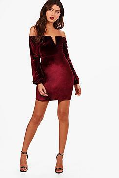 Boohoo Claire Off The Shoulder Velvet Bodycon Dress