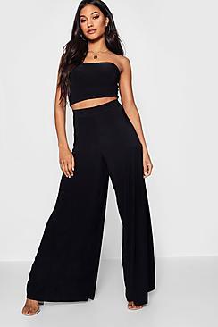 Boohoo Hannah Pleated Slinky Wide Leg Trousers