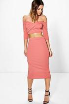 Boohoo Ina Off The Shoulder Crop & Midi Skirt Co-ord