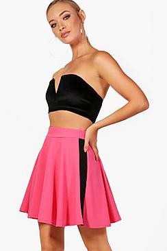 Boohoo Contrast Side Bright Skater Mini Skirt