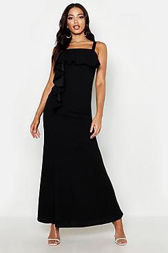 Boohoo Square Neck Ruffle Front Maxi Dress