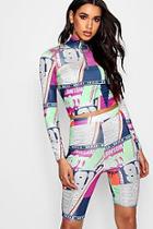 Boohoo Stefflon Don Varsity Print 1/2 Zip Top