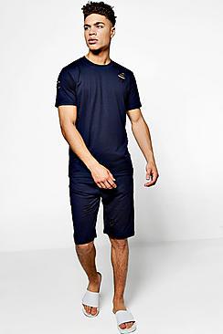 Boohoo Distressed T-shirt + Short Set