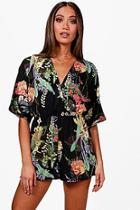 Boohoo Floral Kimono Sleeve Playsuit