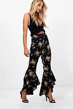 Boohoo Floral Frill Hem Trouser
