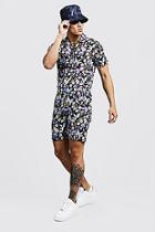 Boohoo Oriental Print Revere Collar Short Jumpsuit